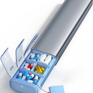 Portable Blue and Silver Pill Organizer